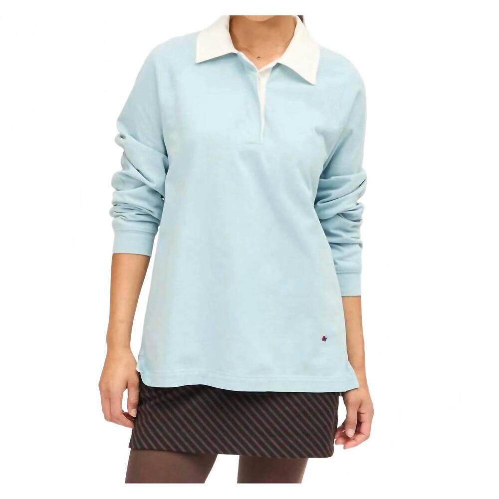 NEW CLARE V. le rugby embroidered oui top in dusty blue